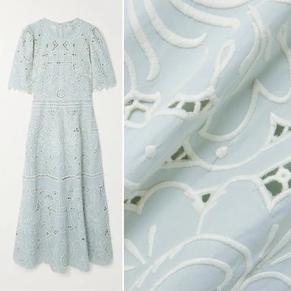 NWT SEA NY Blaire Shell-Embellished Broderie Anglaise Cotton Midi Dress Size 6 - Picture 2 of 9